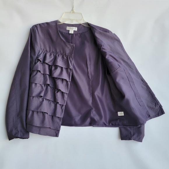 Christopher & Banks Plum Tiered Ruffle Silk Blend Jacket Blazer Women's Size M - Picture 4 of 12